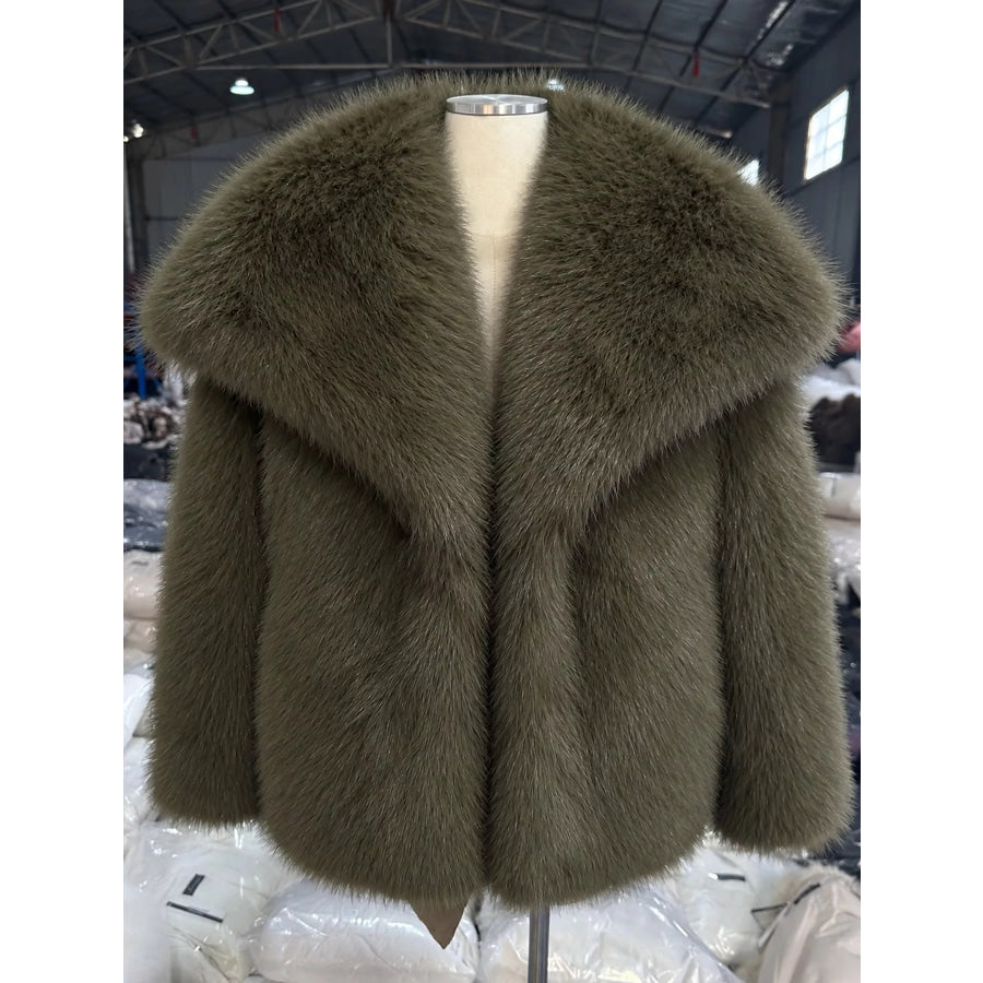 Fox Fur Collar Winter Outerwear Dark Green-Oversized / XS Apparel and Accessories
