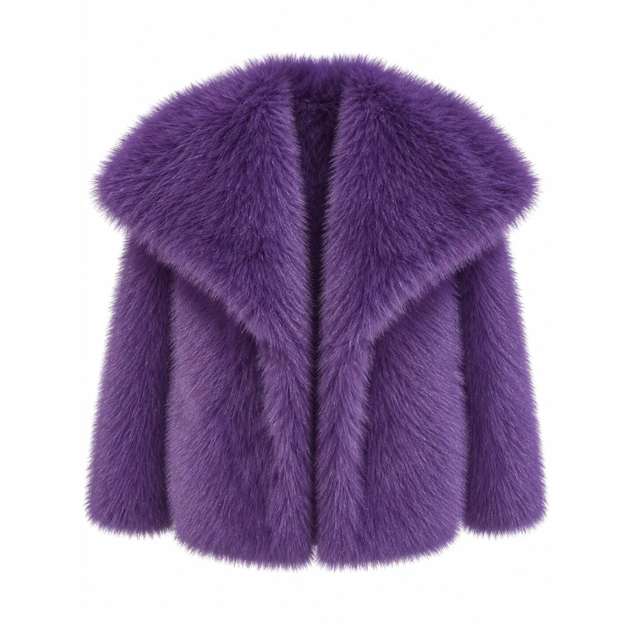 Fox Fur Collar Winter Outerwear Dark Purple-Oversized / XS Apparel and Accessories