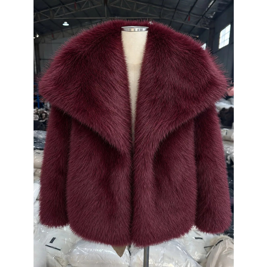 Fox Fur Collar Winter Outerwear Dark Red-Oversized / XS Apparel and Accessories