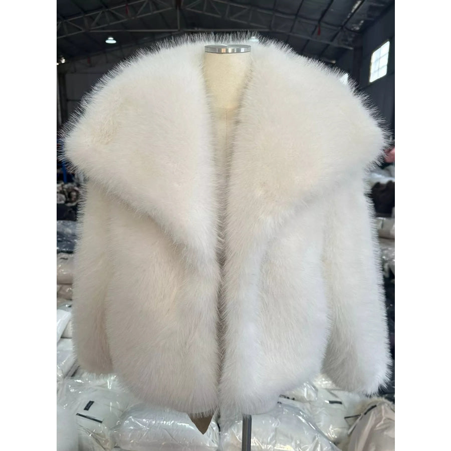 Fox Fur Collar Winter Outerwear Ivory-Oversized / XS Apparel and Accessories