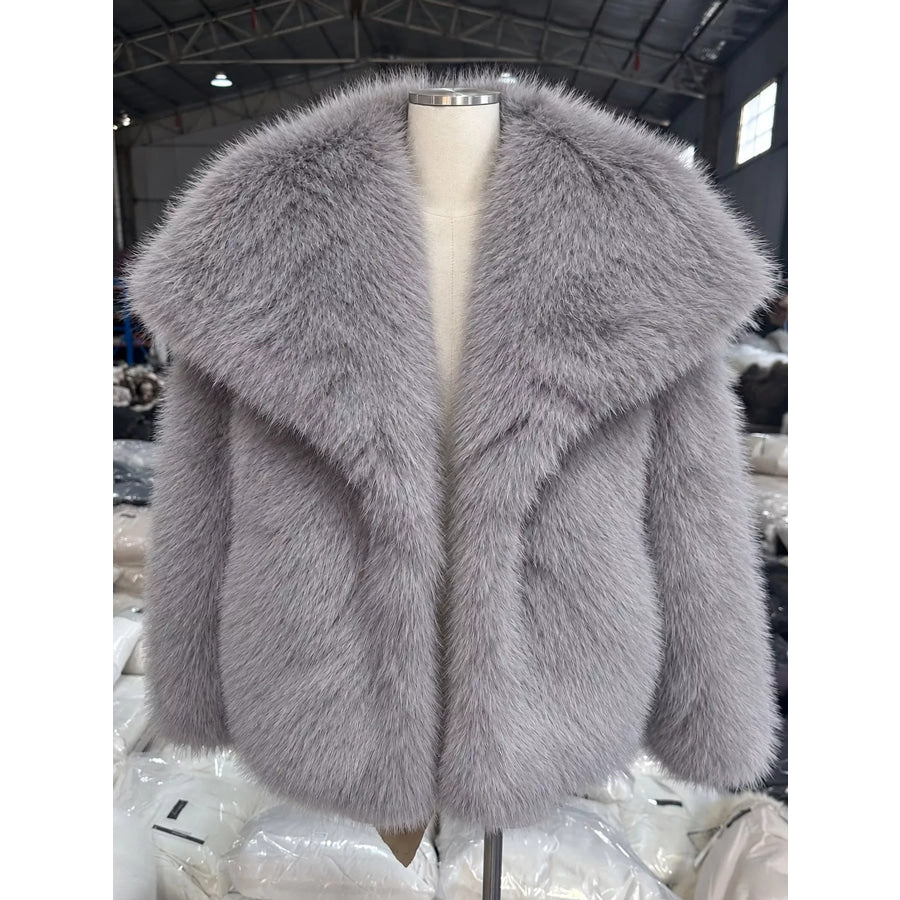 Fox Fur Collar Winter Outerwear Light Blue-Oversized / XS Apparel and Accessories