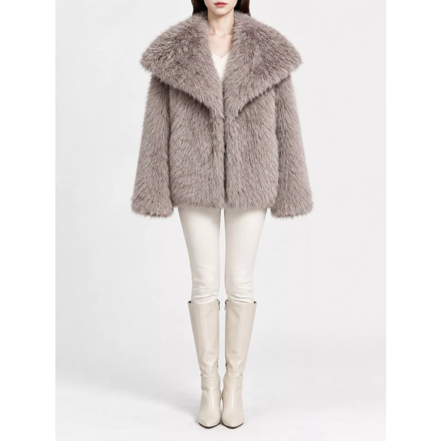 Fox Fur Collar Winter Outerwear Light Khaki-Oversized / XS Apparel and Accessories