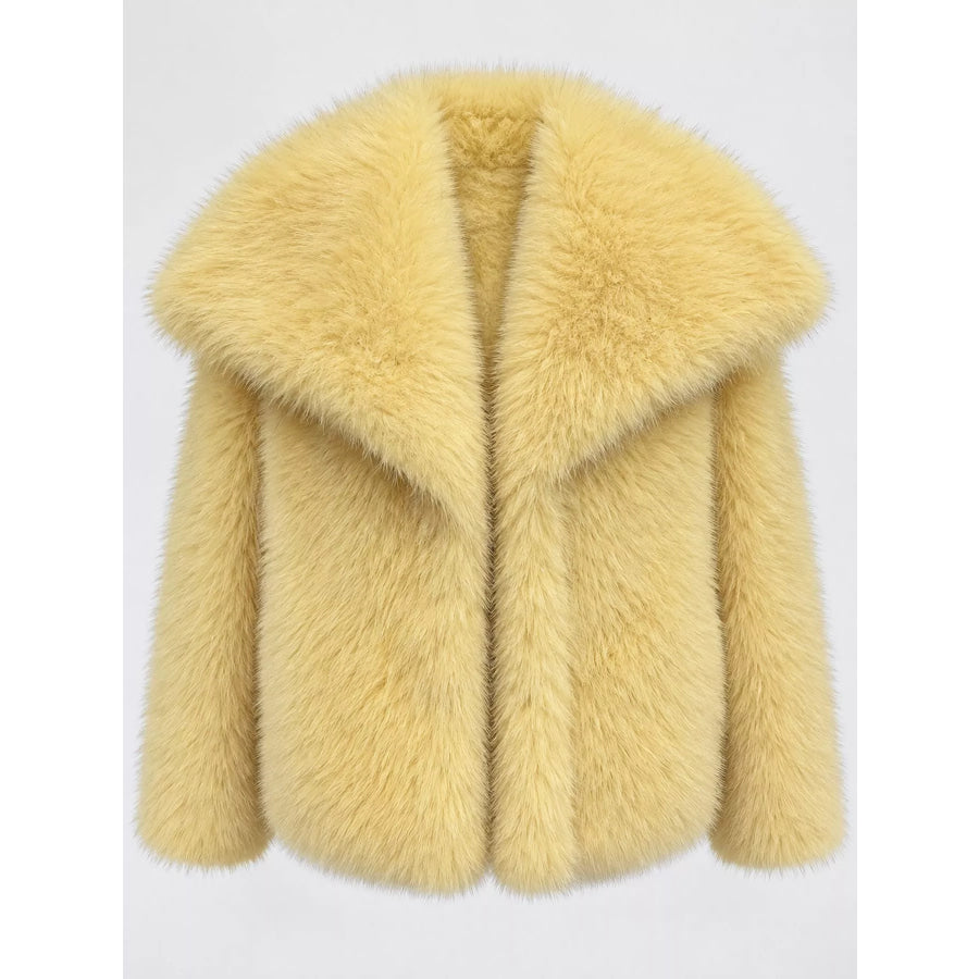 Fox Fur Collar Winter Outerwear Pale Yellow-Oversized / S Apparel and Accessories