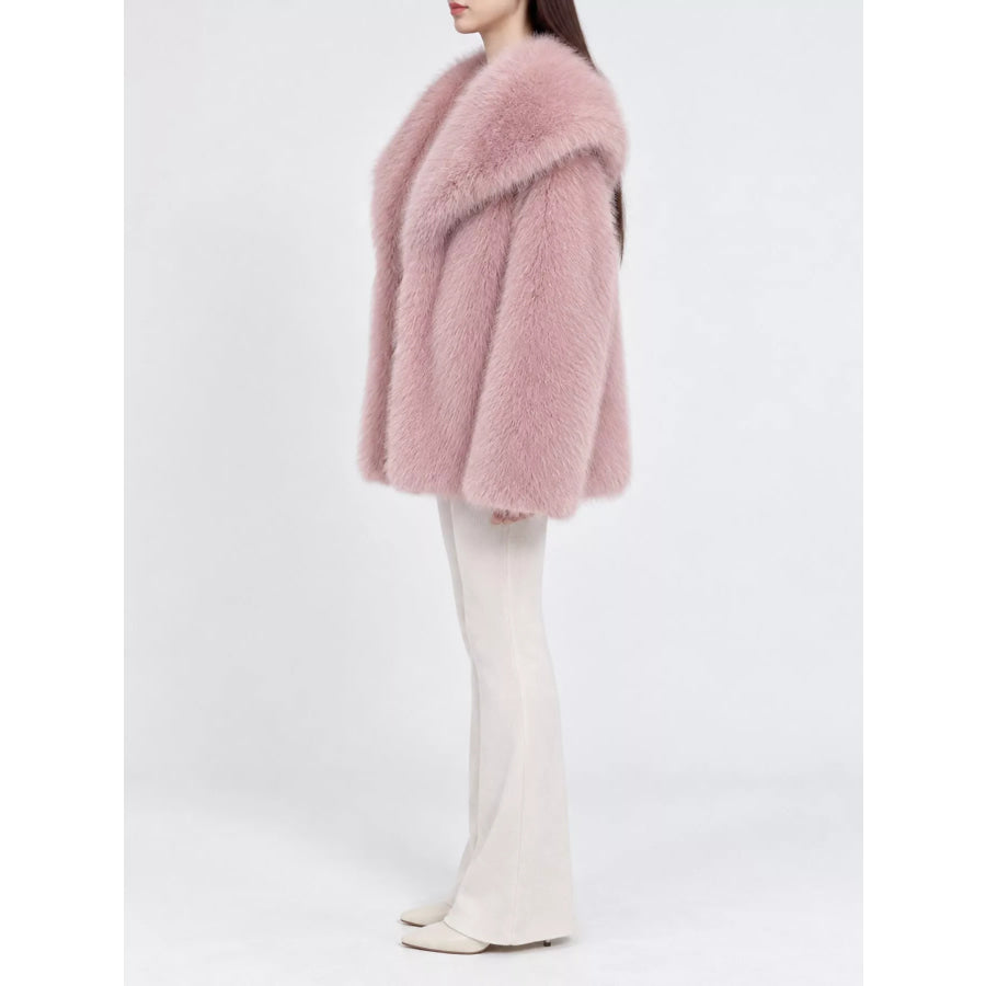 Fox Fur Collar Winter Outerwear Pink-Oversized / XS Apparel and Accessories