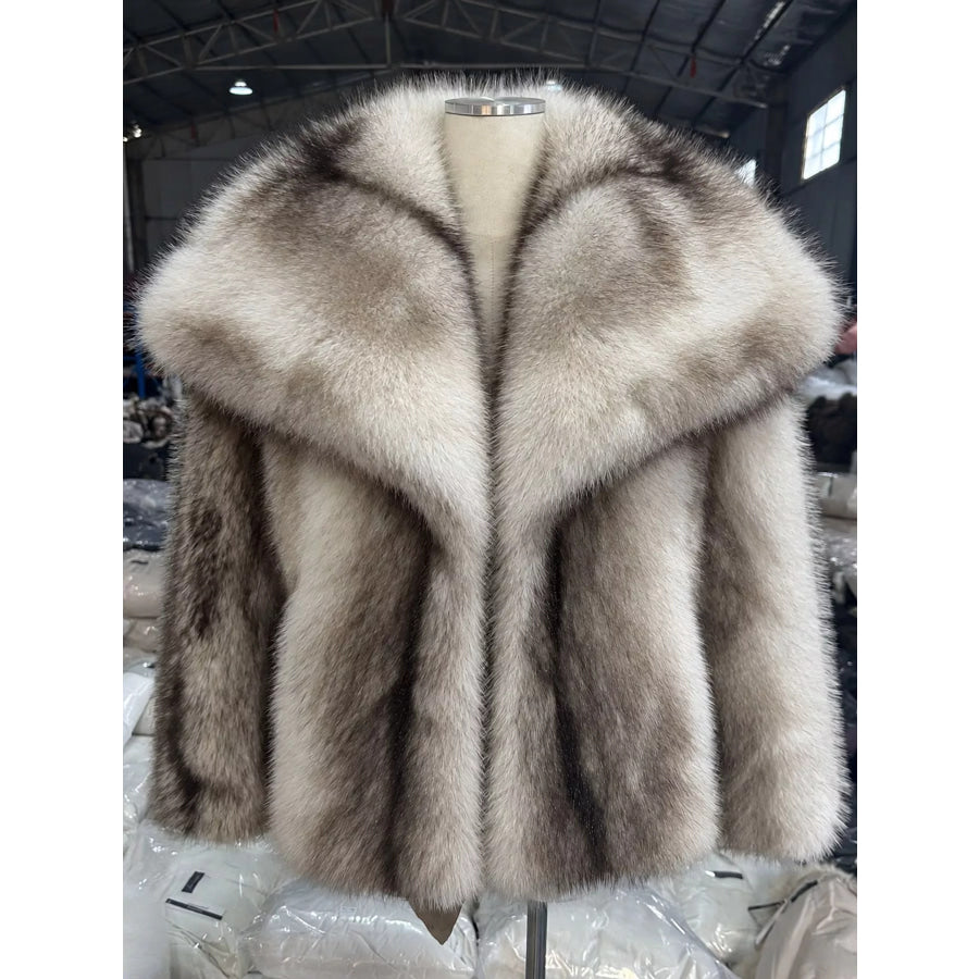 Fox Fur Collar Winter Outerwear White-Vertical Stripes With Oversized / XS Apparel and Accessories