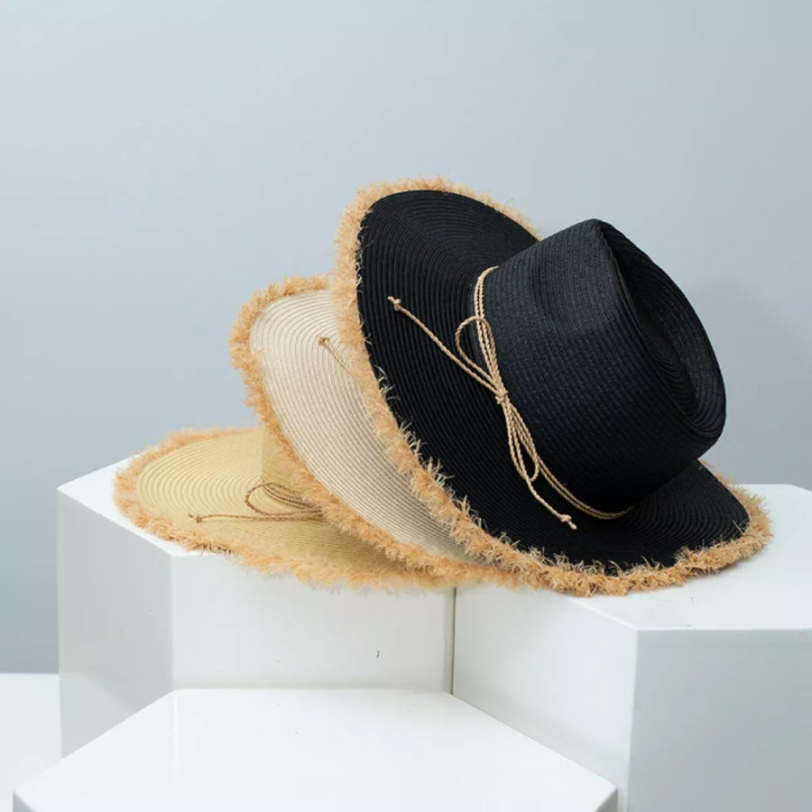Frayed Brim Straw Hat Apparel and Accessories