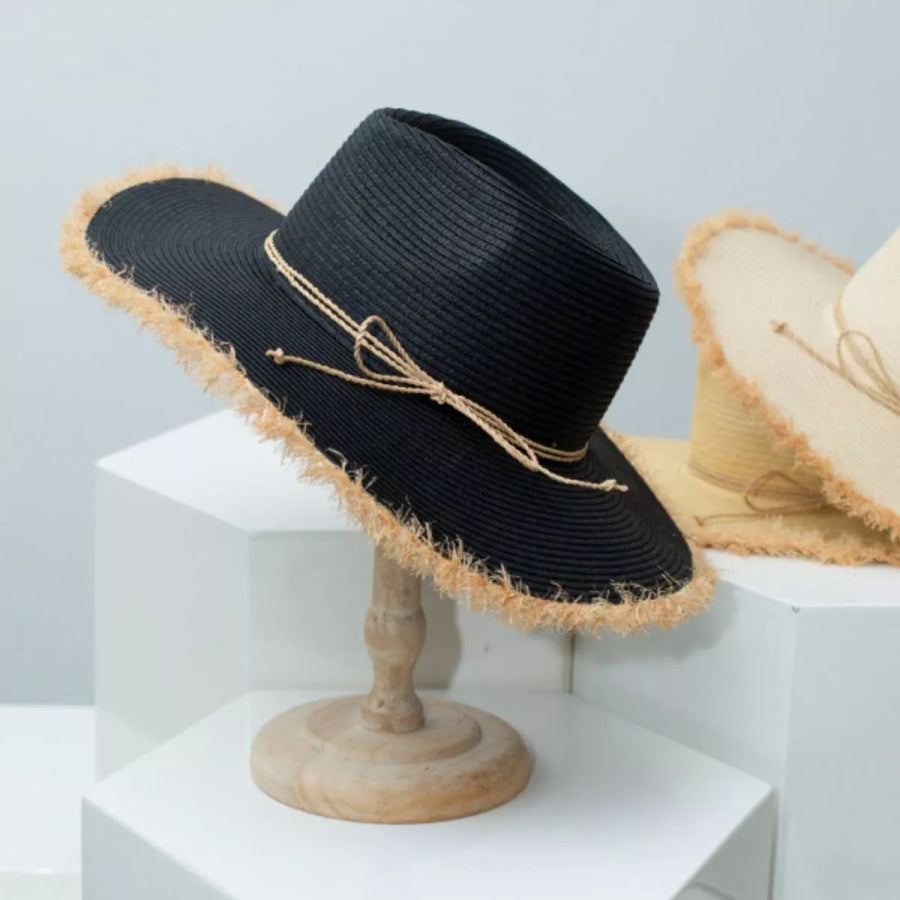 Frayed Brim Straw Hat Apparel and Accessories