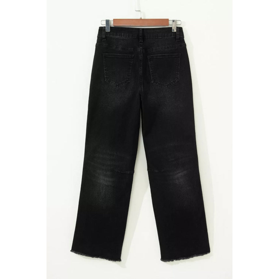 Frayed Cropped Straight Jeans Apparel and Accessories
