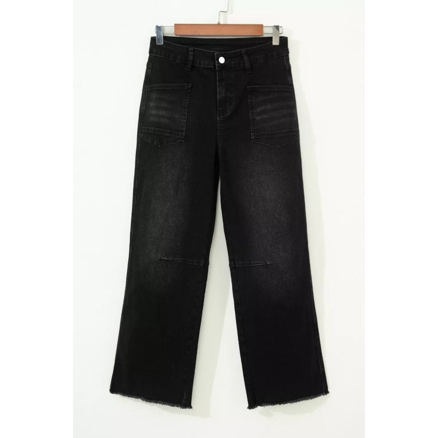 Frayed Cropped Straight Jeans Apparel and Accessories