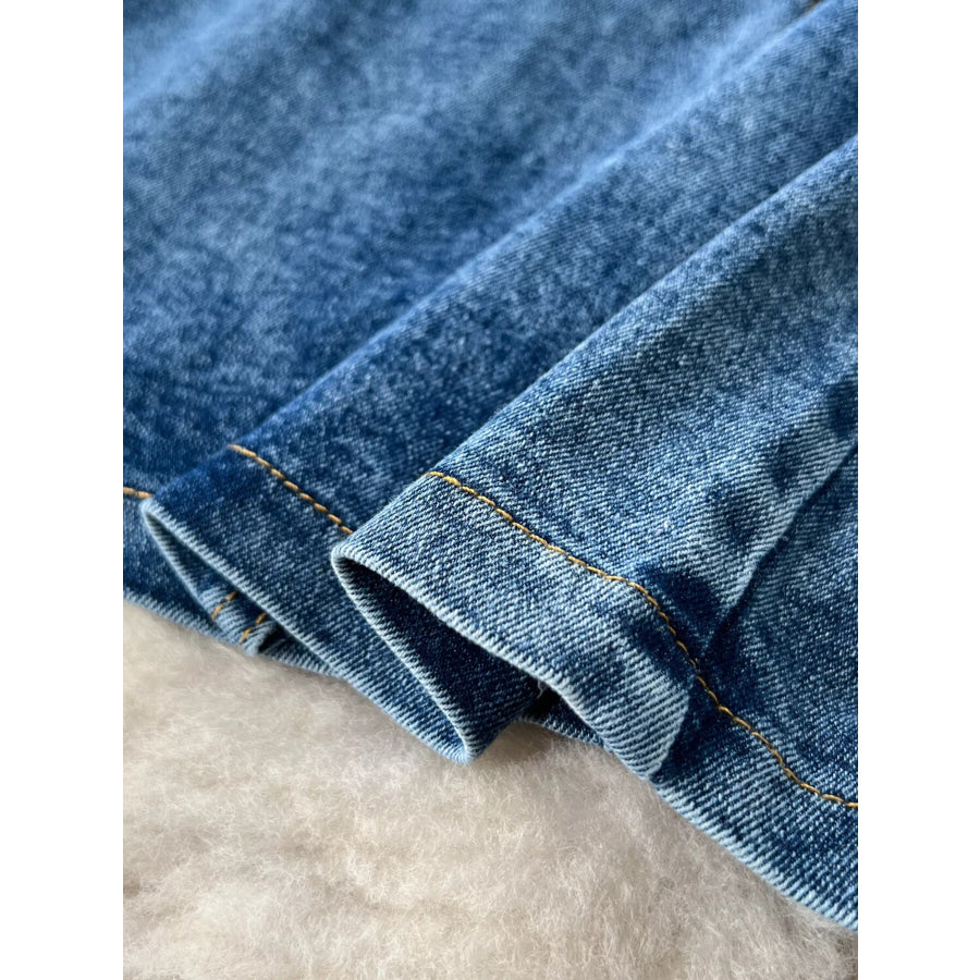 Frayed Denim Patchwork Top & Slit Maxi Skirt Denim Set Apparel and Accessories