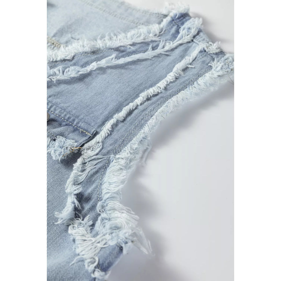 Frayed Edge Flap Pockets Denim Vest Jacket Apparel and Accessories