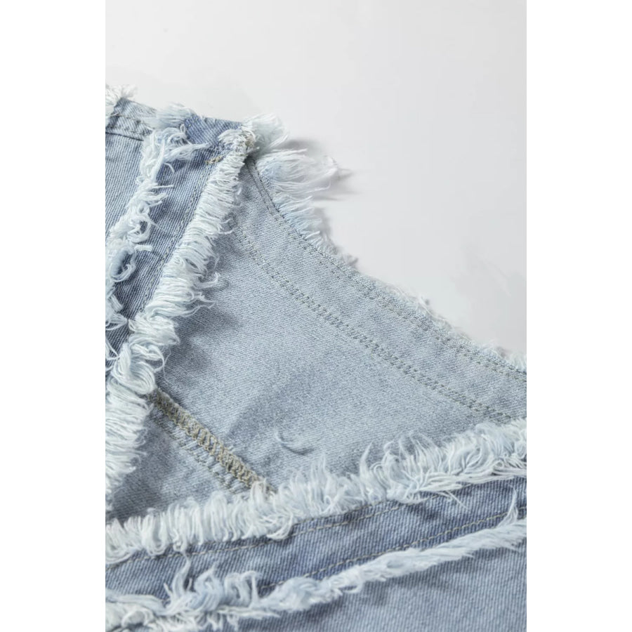 Frayed Edge Flap Pockets Denim Vest Jacket Apparel and Accessories