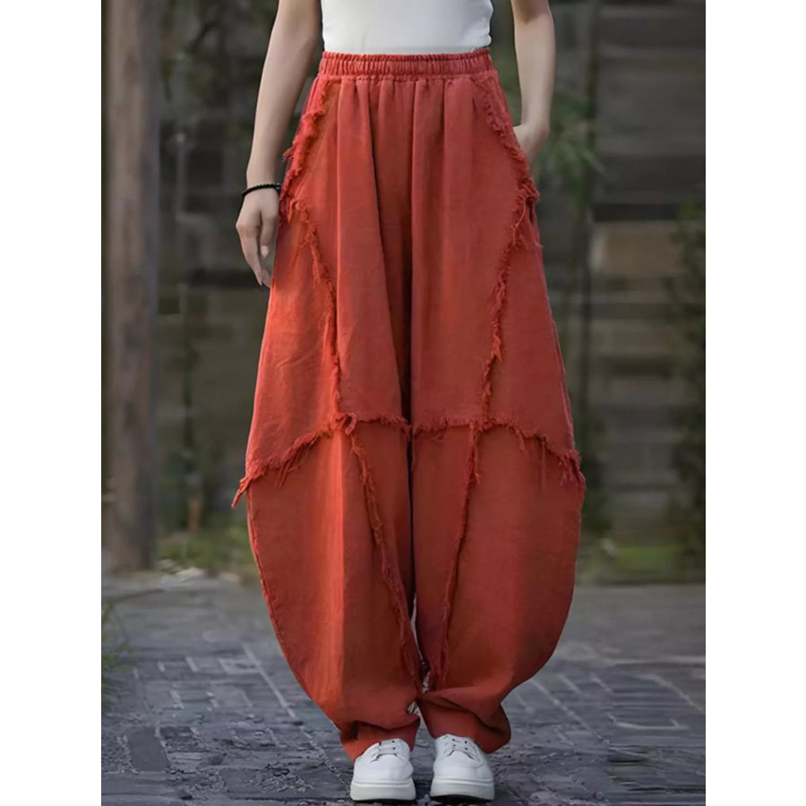 Frayed Edge Harem Pants Orange / S Apparel and Accessories
