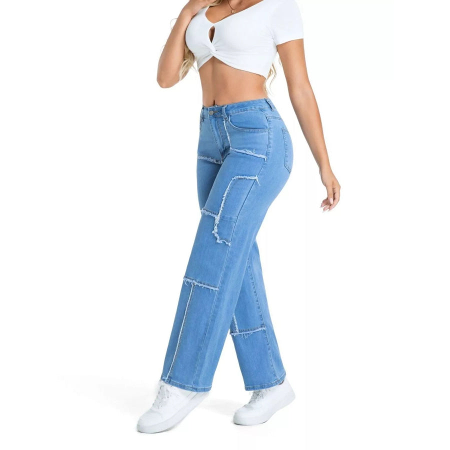Frayed Edge Straight Leg Jeans Apparel and Accessories