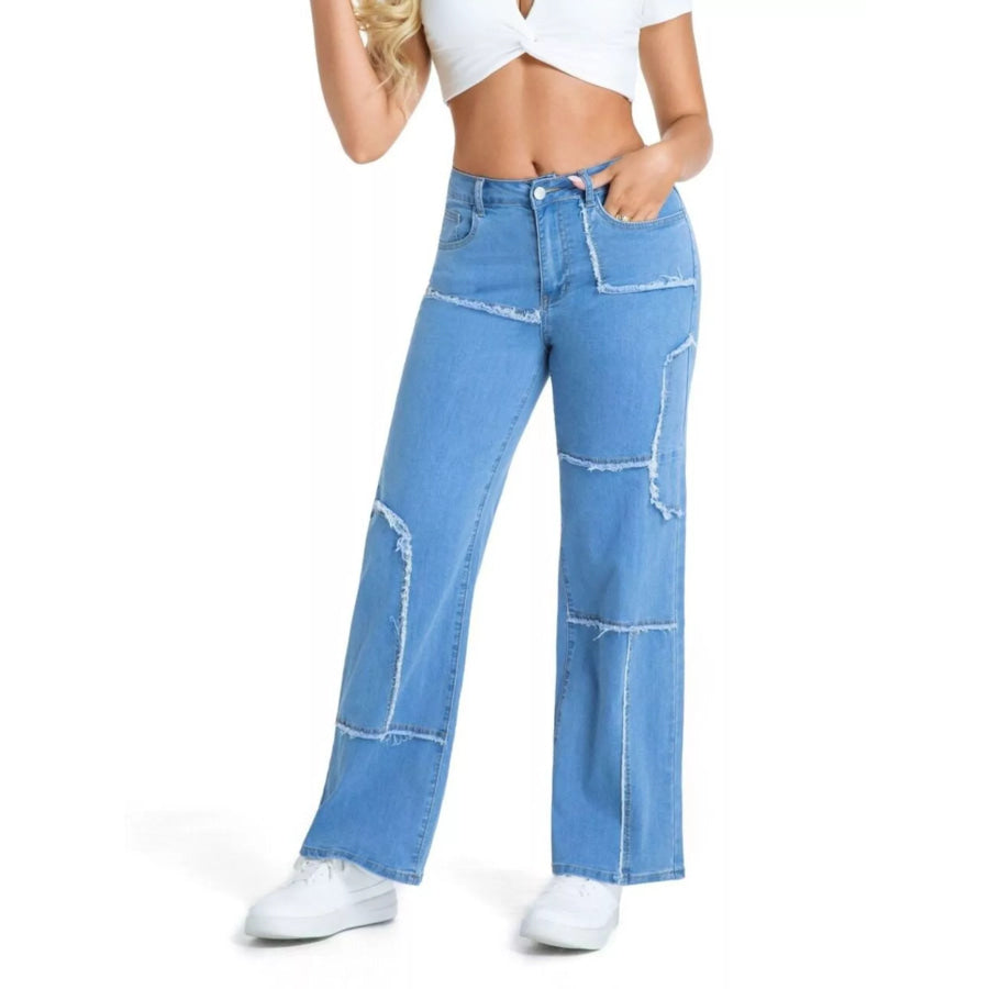 Frayed Edge Straight Leg Jeans Light Blue / S Apparel and Accessories