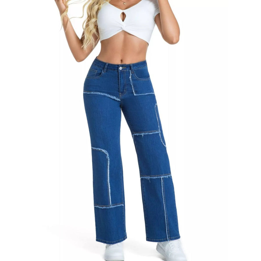 Frayed Edge Straight Leg Jeans Apparel and Accessories