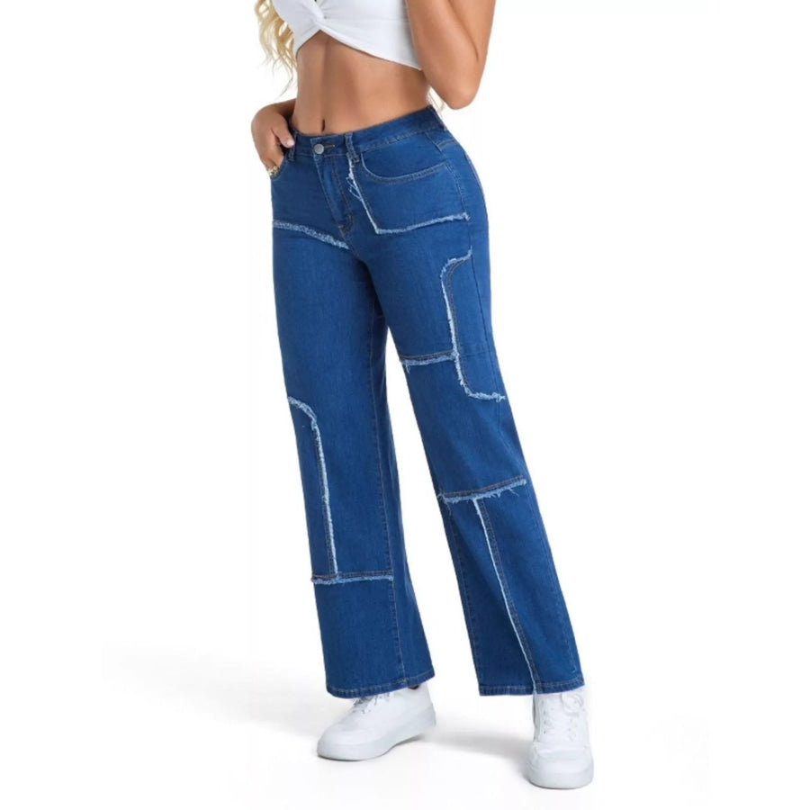 Frayed Edge Straight Leg Jeans Apparel and Accessories