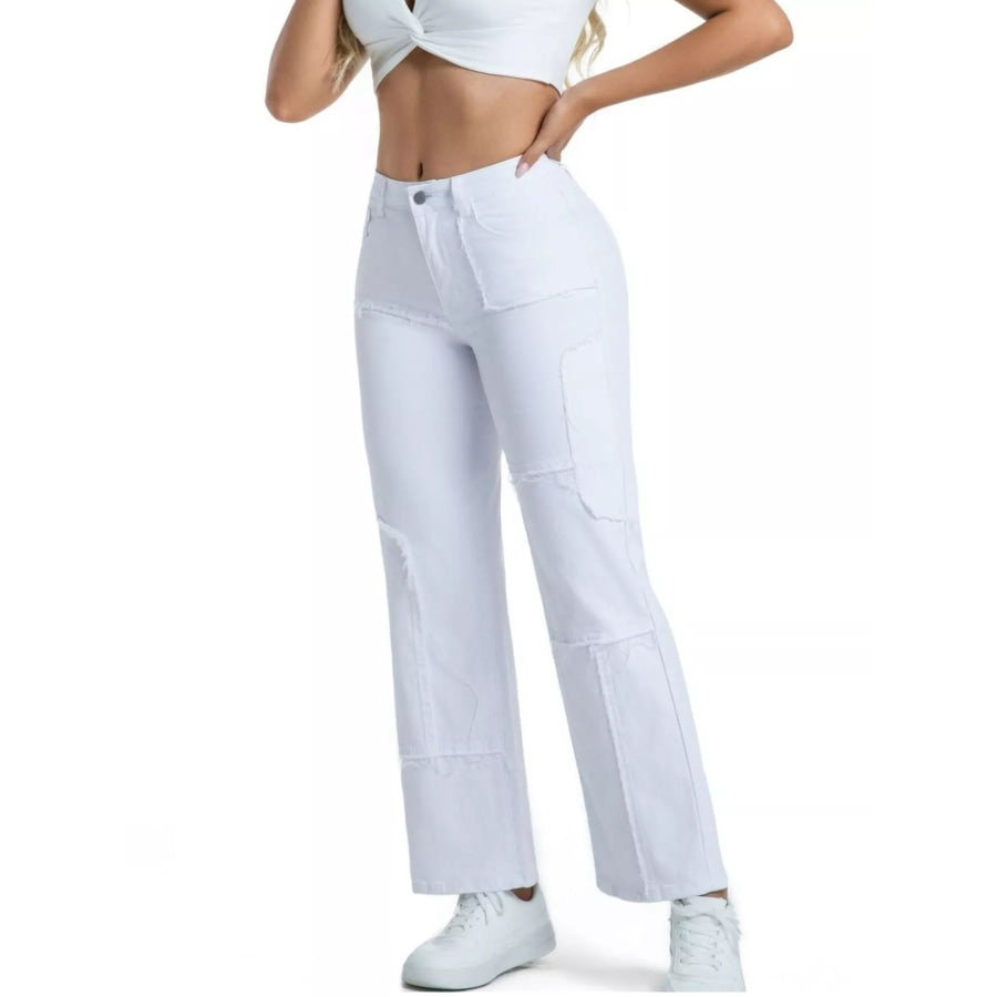 Frayed Edge Straight Leg Jeans Apparel and Accessories