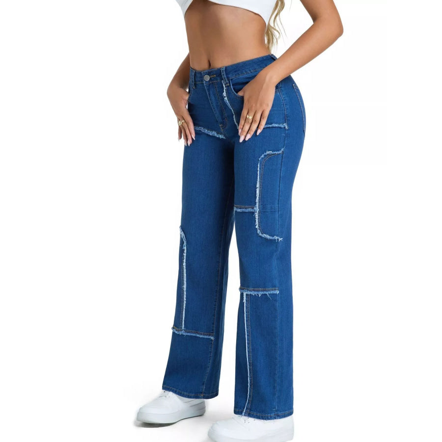 Frayed Edge Straight Leg Jeans Apparel and Accessories
