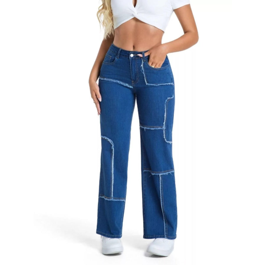 Frayed Edge Straight Leg Jeans Apparel and Accessories
