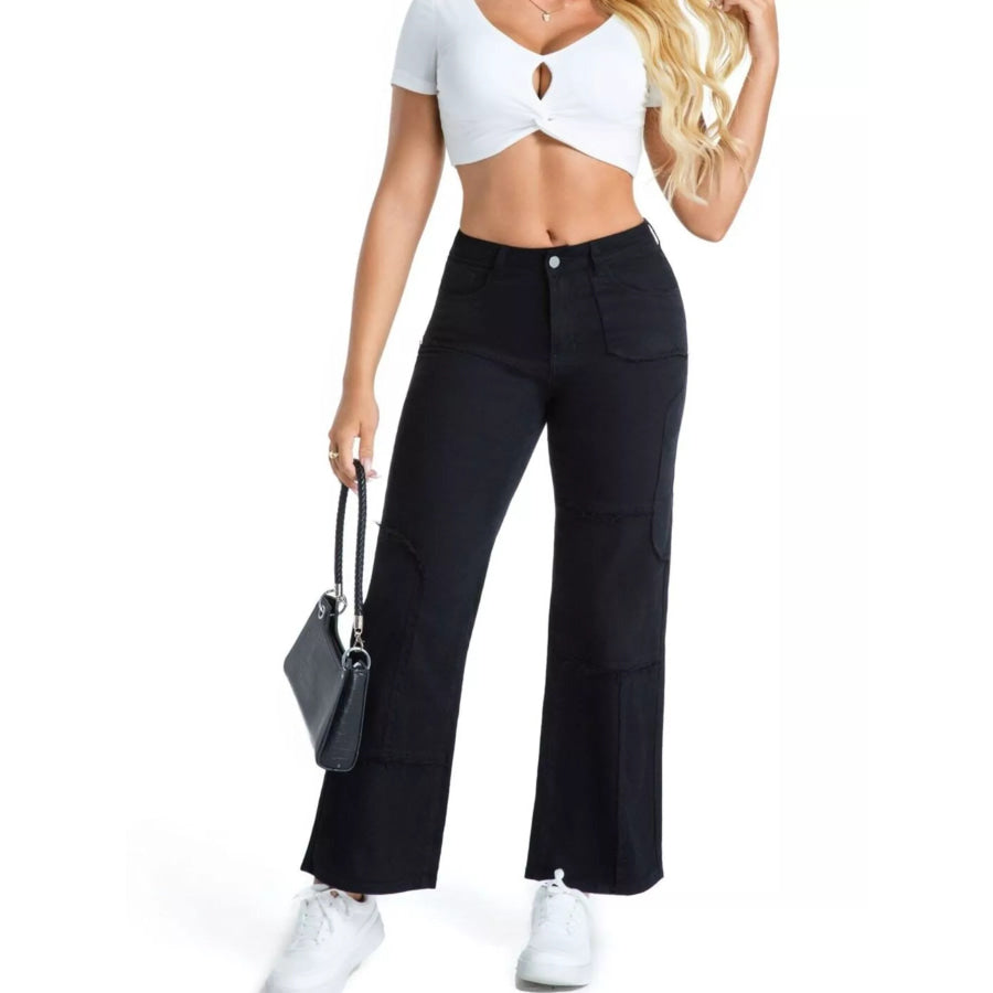 Frayed Edge Straight Leg Jeans Black / S Apparel and Accessories