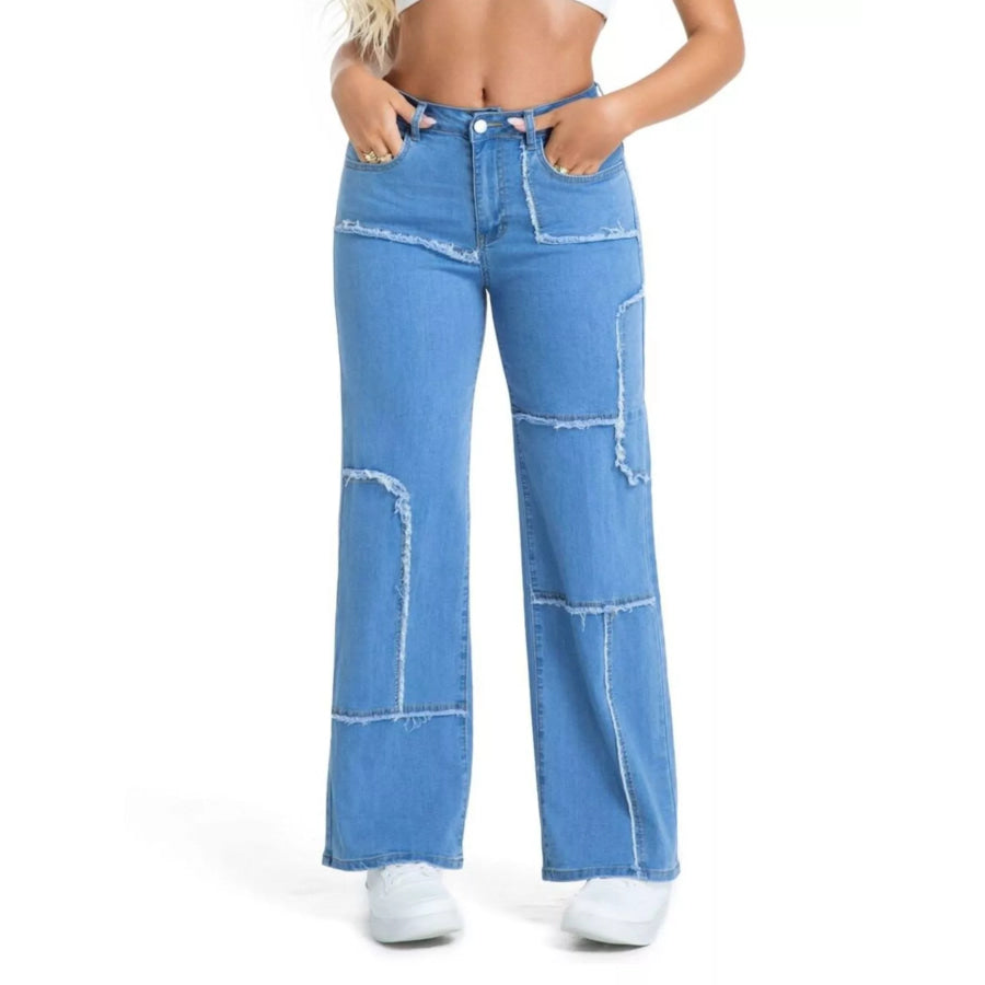 Frayed Edge Straight Leg Jeans Light Blue / S Apparel and Accessories