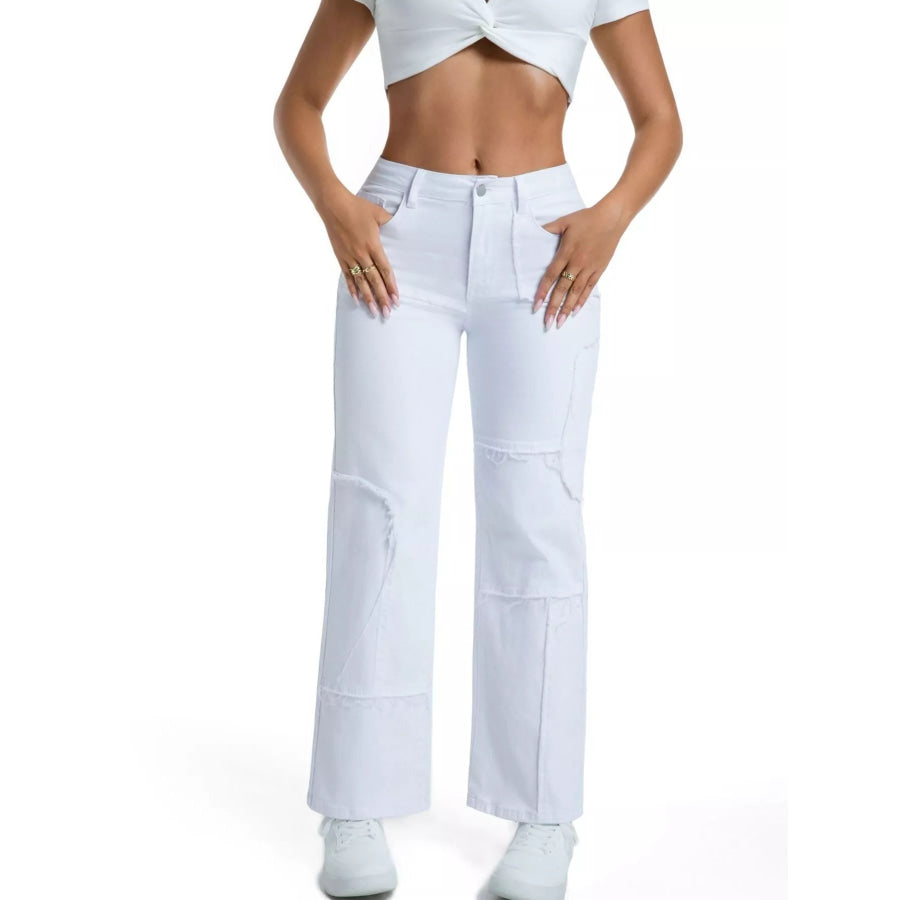 Frayed Edge Straight Leg Jeans White / S Apparel and Accessories