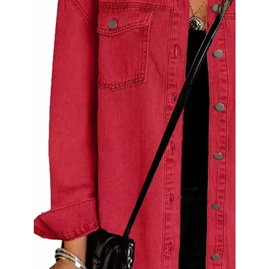 Frayed Hem Button Up Denim Jacket Apparel and Accessories