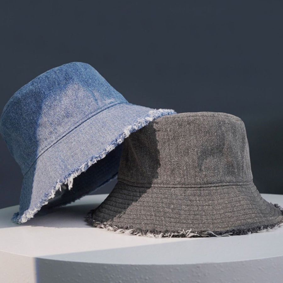 Frayed Hem Denim Bucket Hat Apparel and Accessories
