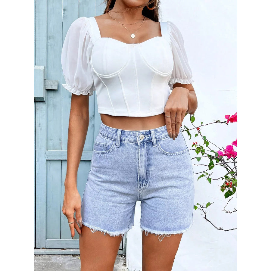 Frayed Hem Denim Shorts Apparel and Accessories