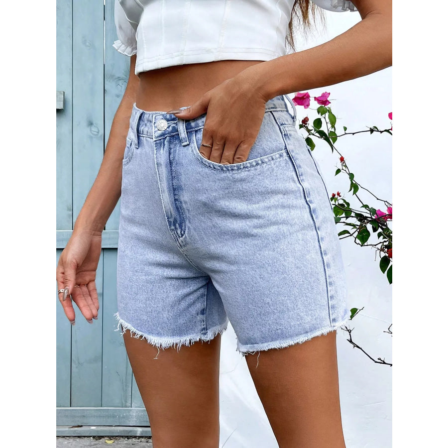 Frayed Hem Denim Shorts Apparel and Accessories