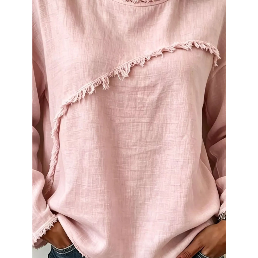 Frayed Hem Dropped Shoulder Blouse Apparel and Accessories