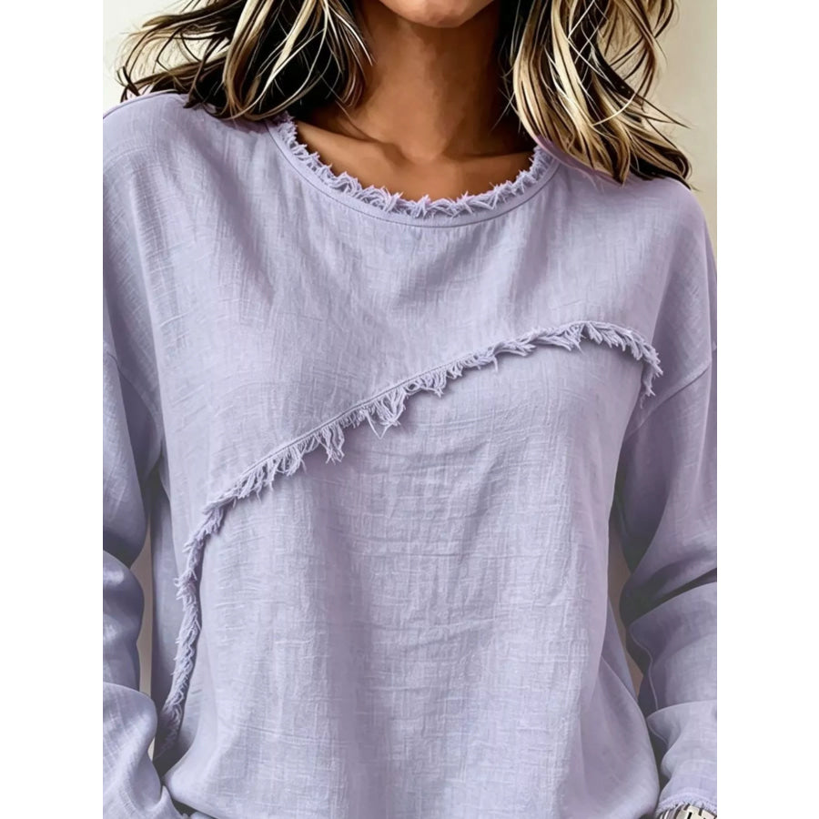 Frayed Hem Dropped Shoulder Blouse Apparel and Accessories