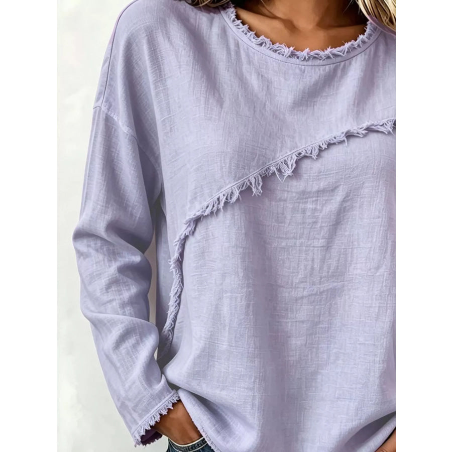 Frayed Hem Dropped Shoulder Blouse Apparel and Accessories