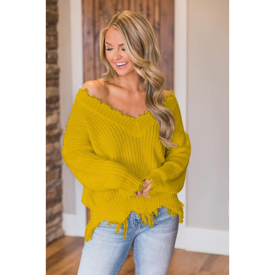 Frayed Hem Dropped Shoulder Sweater Chartreuse / S