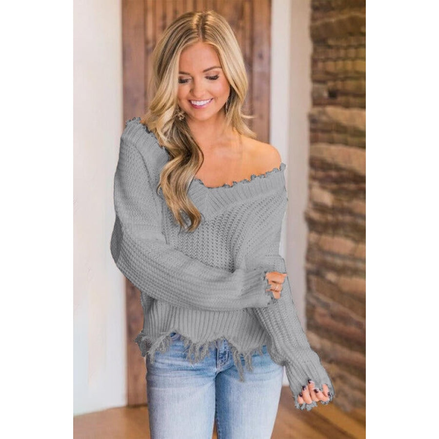 Frayed off the shoulder sweater hotsell