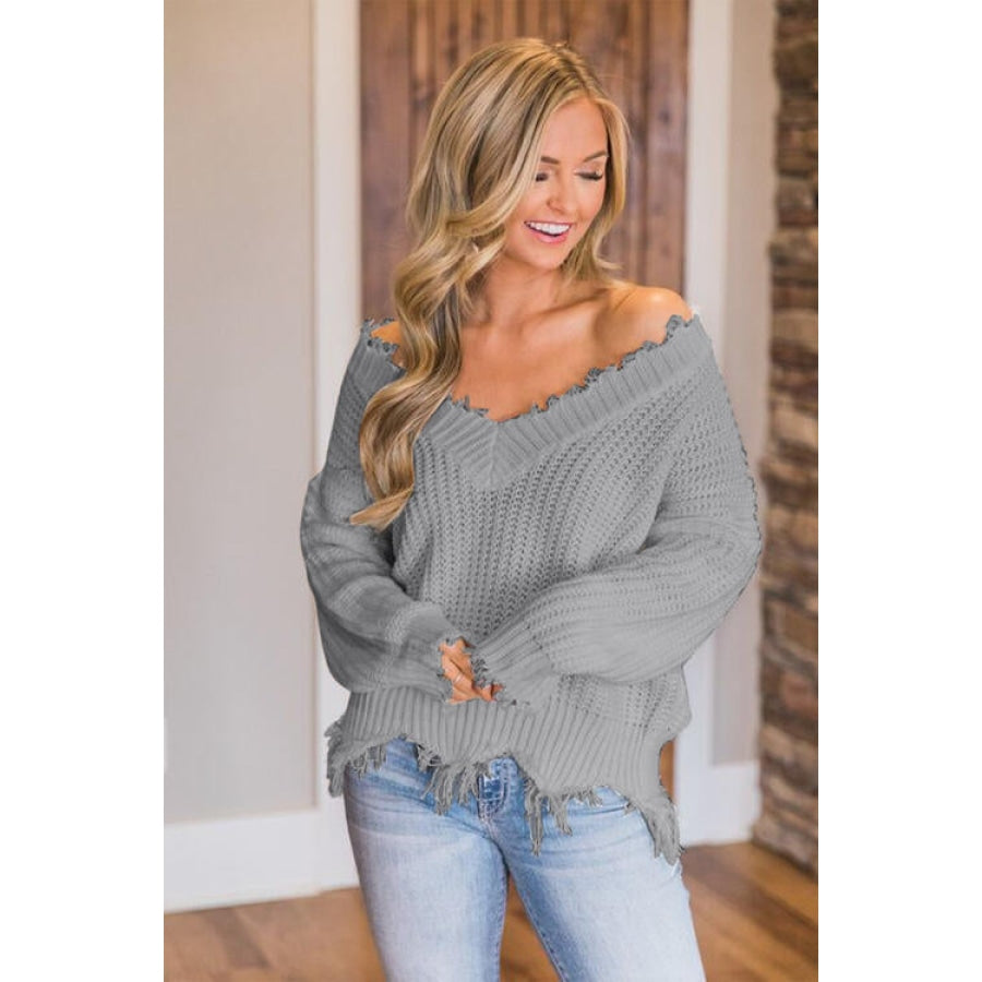 Frayed Hem Dropped Shoulder Sweater