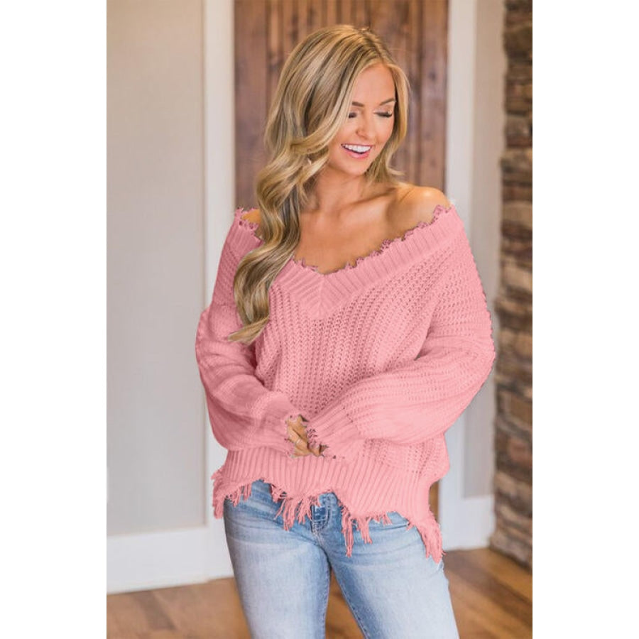 Frayed Hem Dropped Shoulder Sweater