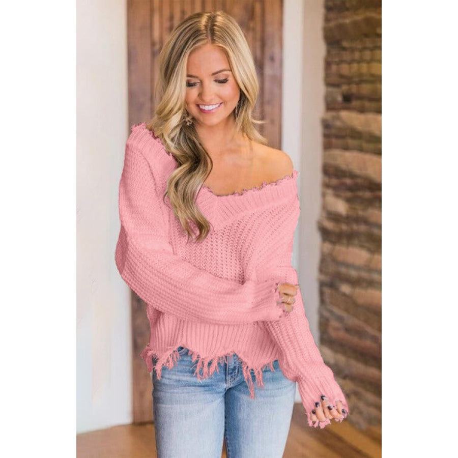 Frayed Hem Dropped Shoulder Sweater