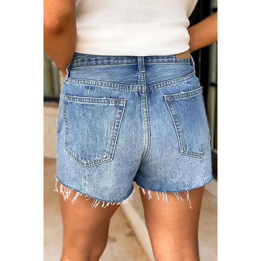 Frayed Hem High-Waisted Denim Shorts Medium / 4 Apparel and Accessories