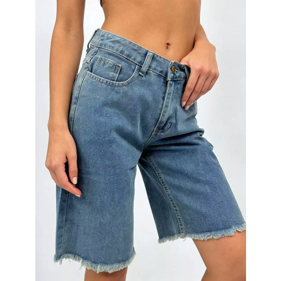 Frayed Hem Relaxed Fit Denim Shorts Apparel and Accessories