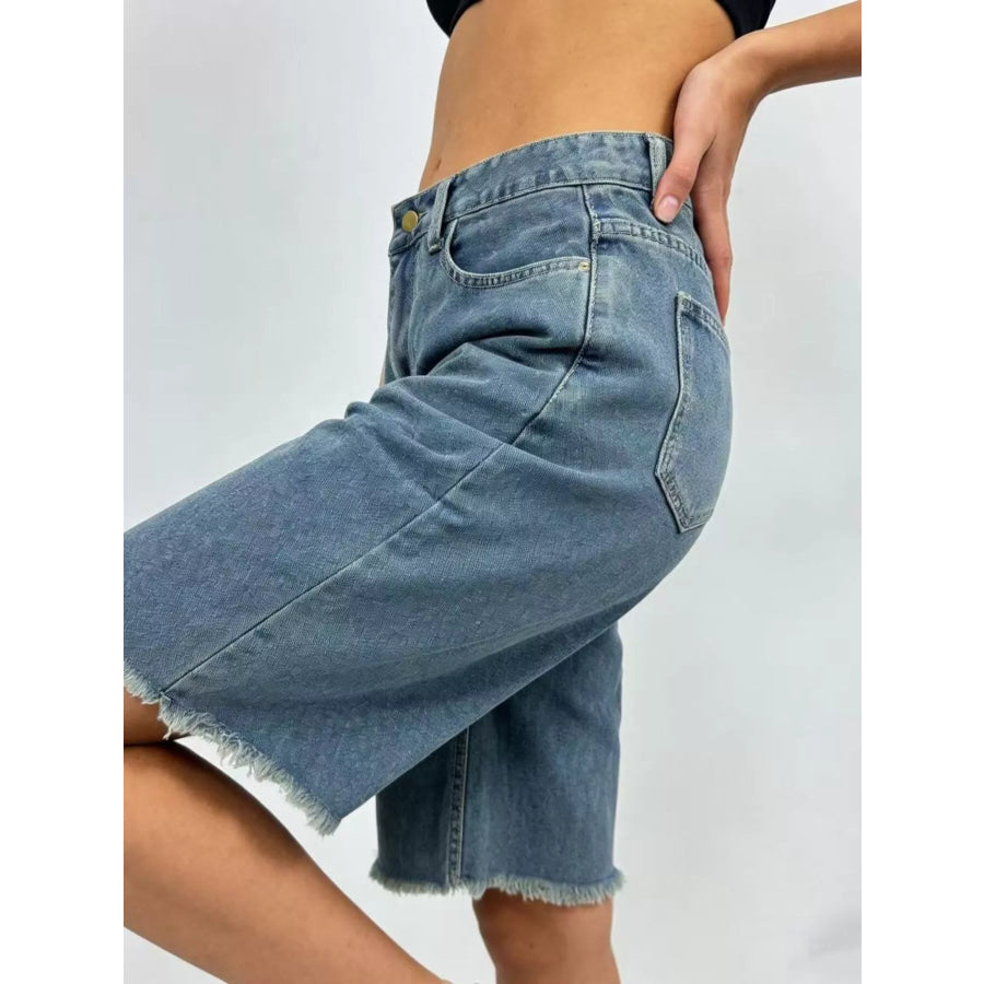 Frayed Hem Relaxed Fit Denim Shorts Apparel and Accessories