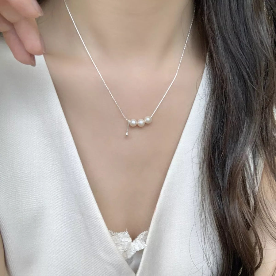 Freshwater Pearl 925 Sterling Silver Necklace Silver / One Size Apparel and Accessories