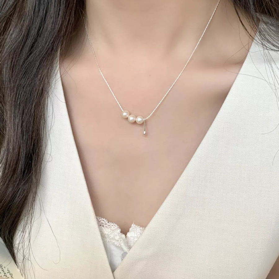 Freshwater Pearl 925 Sterling Silver Necklace Silver / One Size Apparel and Accessories