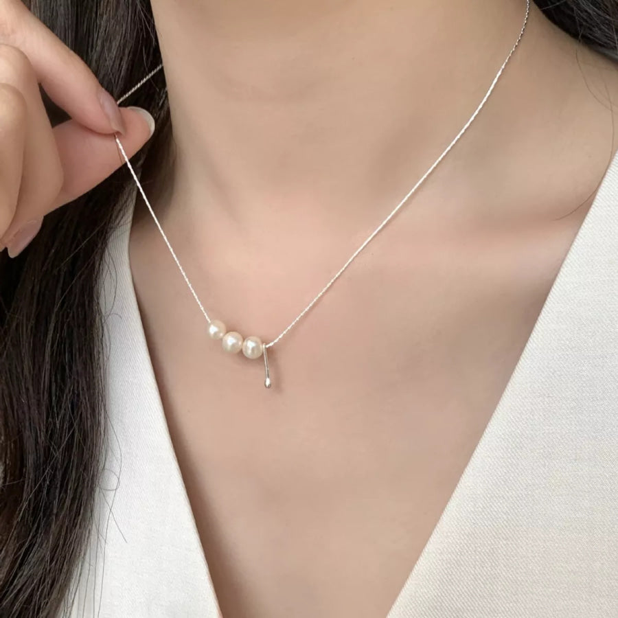 Freshwater Pearl 925 Sterling Silver Necklace Silver / One Size Apparel and Accessories