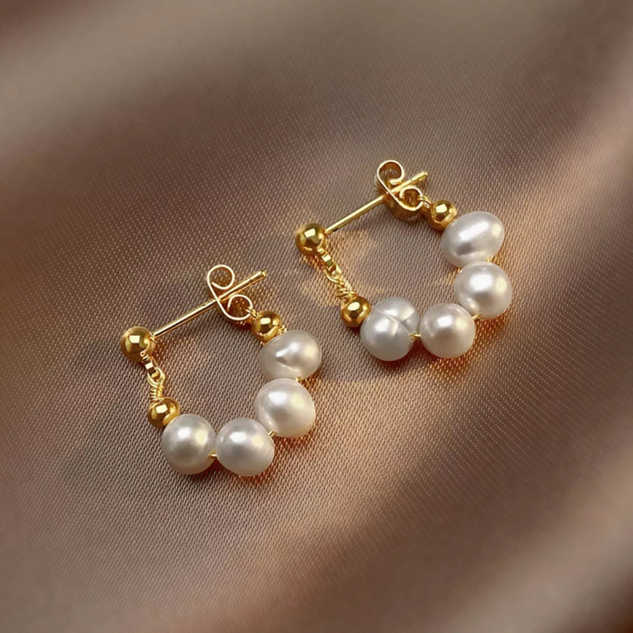 Freshwater Pearl Hoop Earrings Gold / One Size Apparel and Accessories