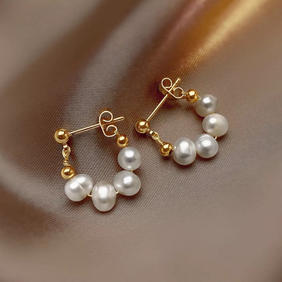 Freshwater Pearl Hoop Earrings Gold / One Size Apparel and Accessories