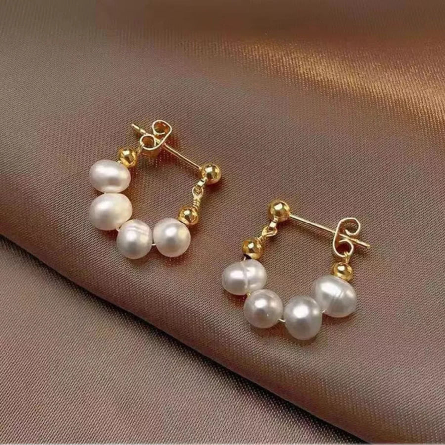 Freshwater Pearl Hoop Earrings Gold / One Size Apparel and Accessories