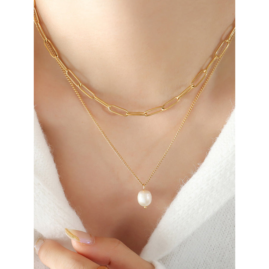 Freshwater Pearl Titanium Steel Double-Layered Necklace Apparel and Accessories