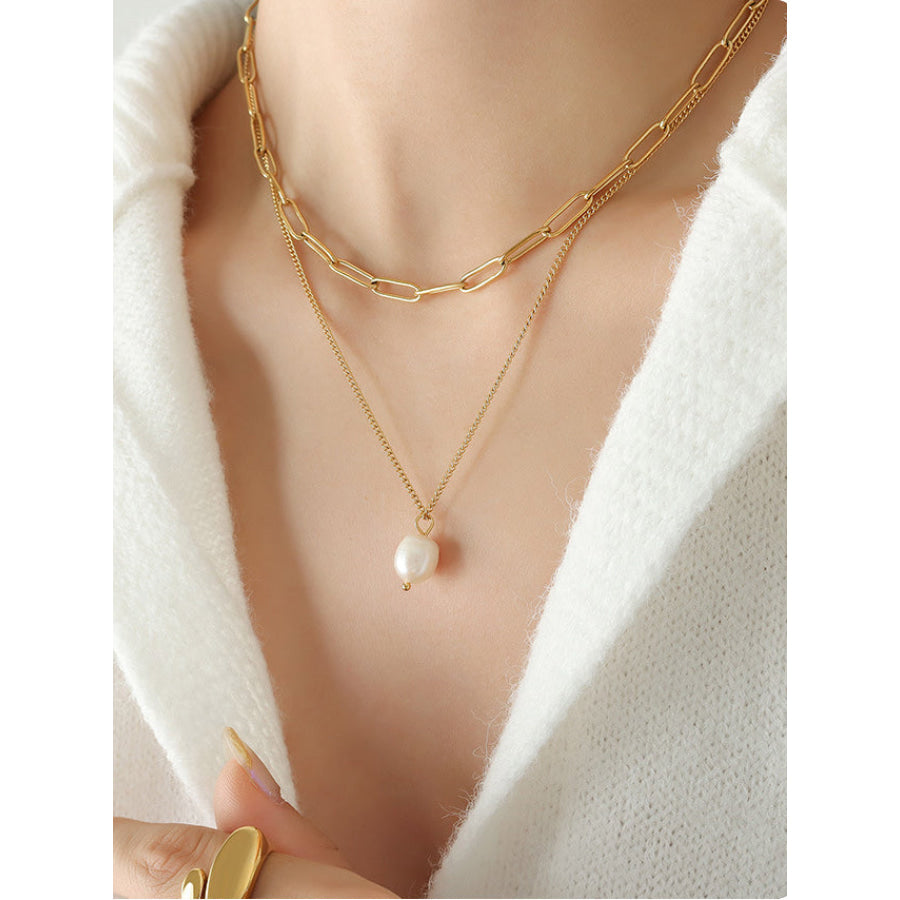 Freshwater Pearl Titanium Steel Double-Layered Necklace Apparel and Accessories